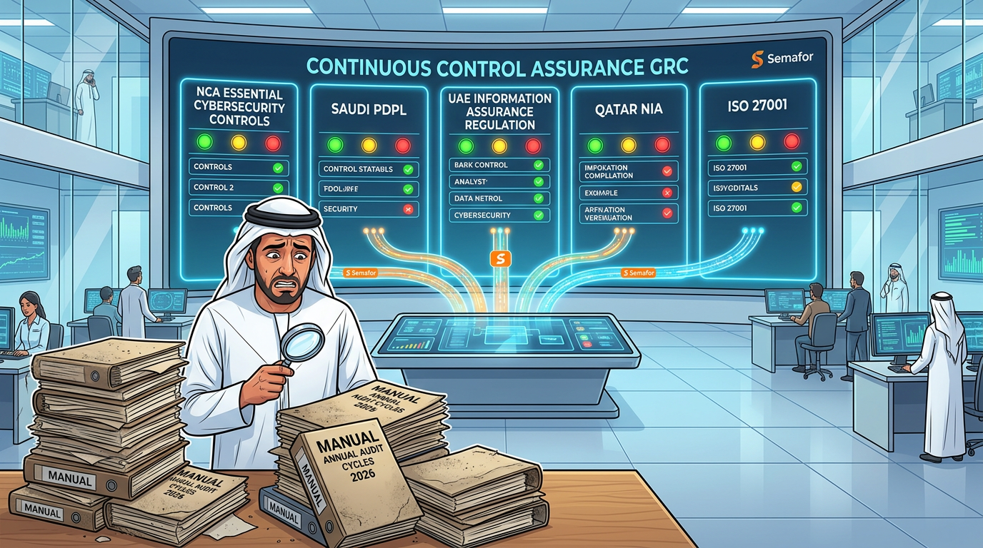 One control set. Five frameworks. Re-checked by hand, once a year. In 2026, that math no…
